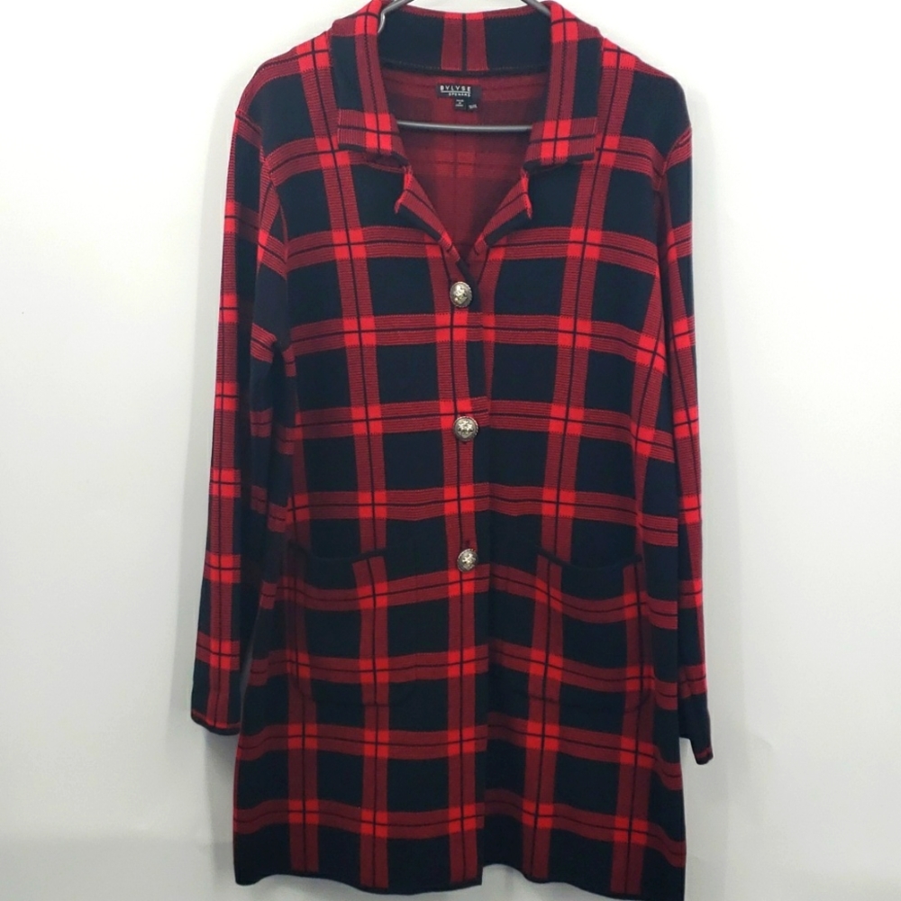 Bylyse spenard plaid red blazer size xl